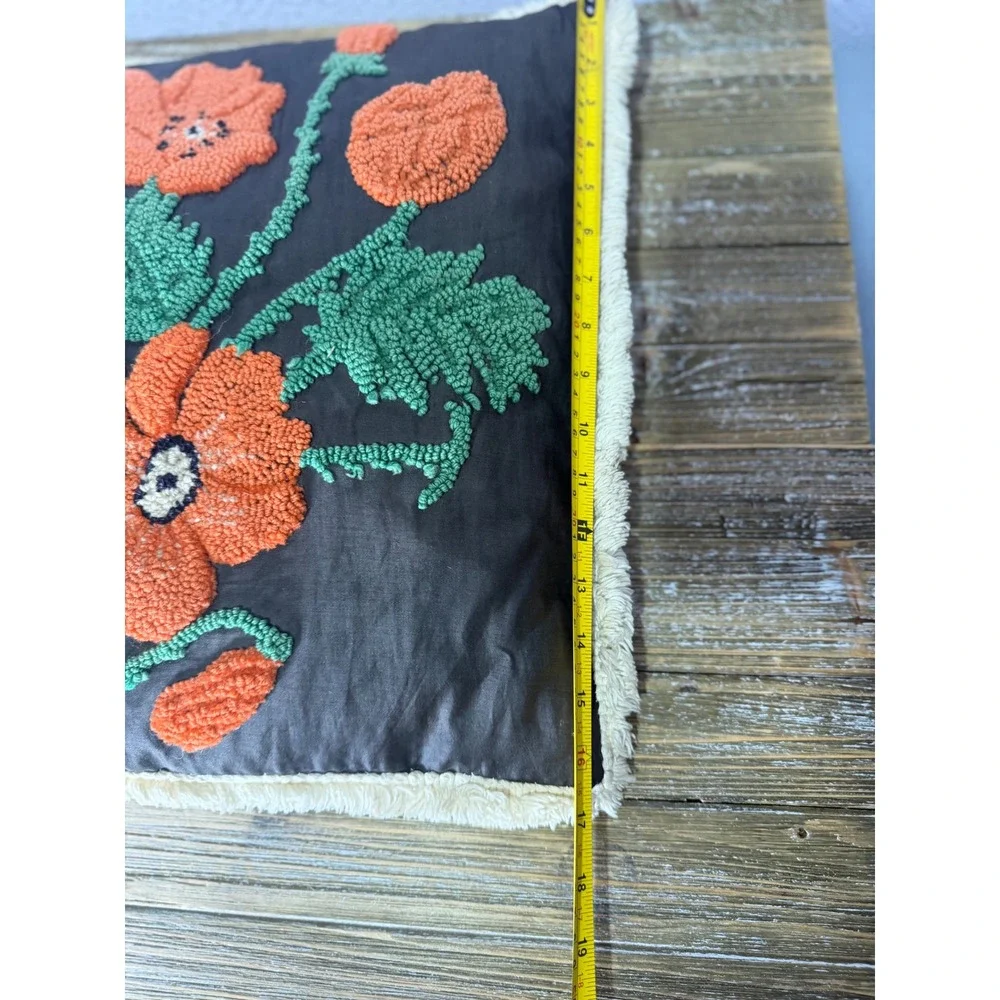 Vintage Floral Throw Pillow Orange Poppy Fringe Trim Boho Cottagecore 1970s 17